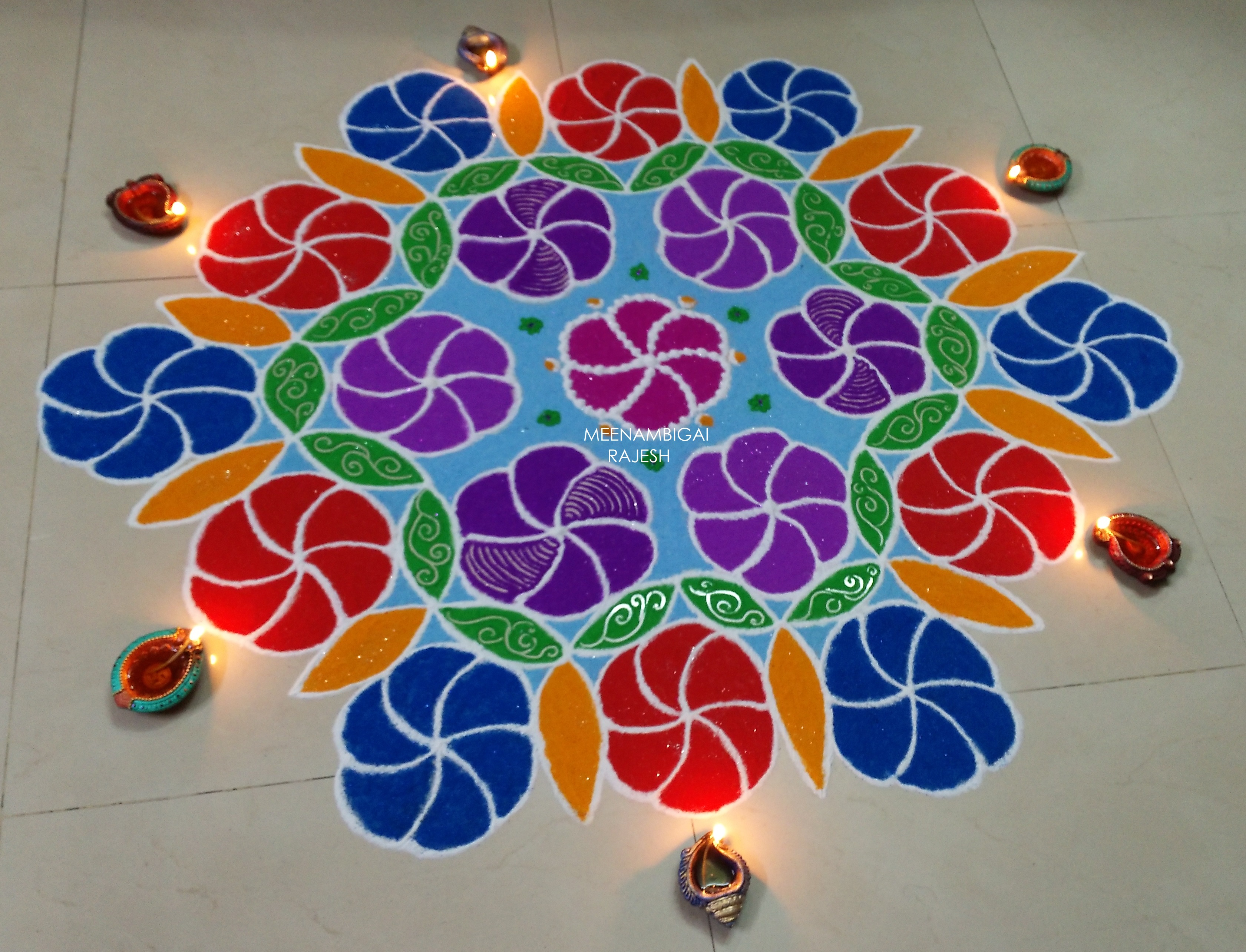 Colour balls design kOlam || 15 dots Contest kolam