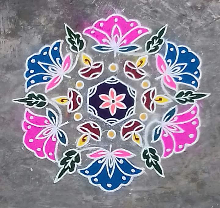 Kolam with flowers || 15 dots Contest kolam