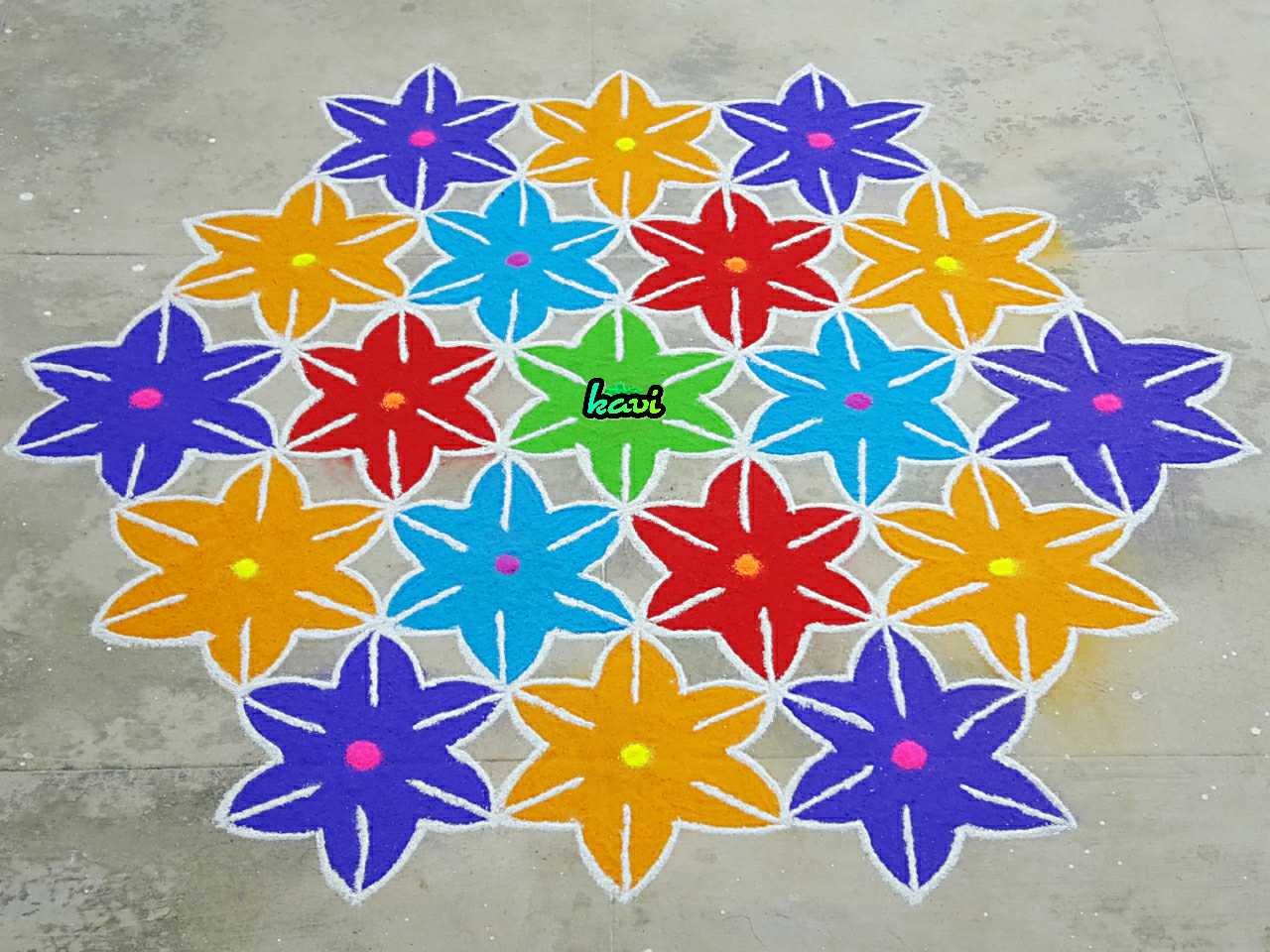 Flowers kolam with 15 dots