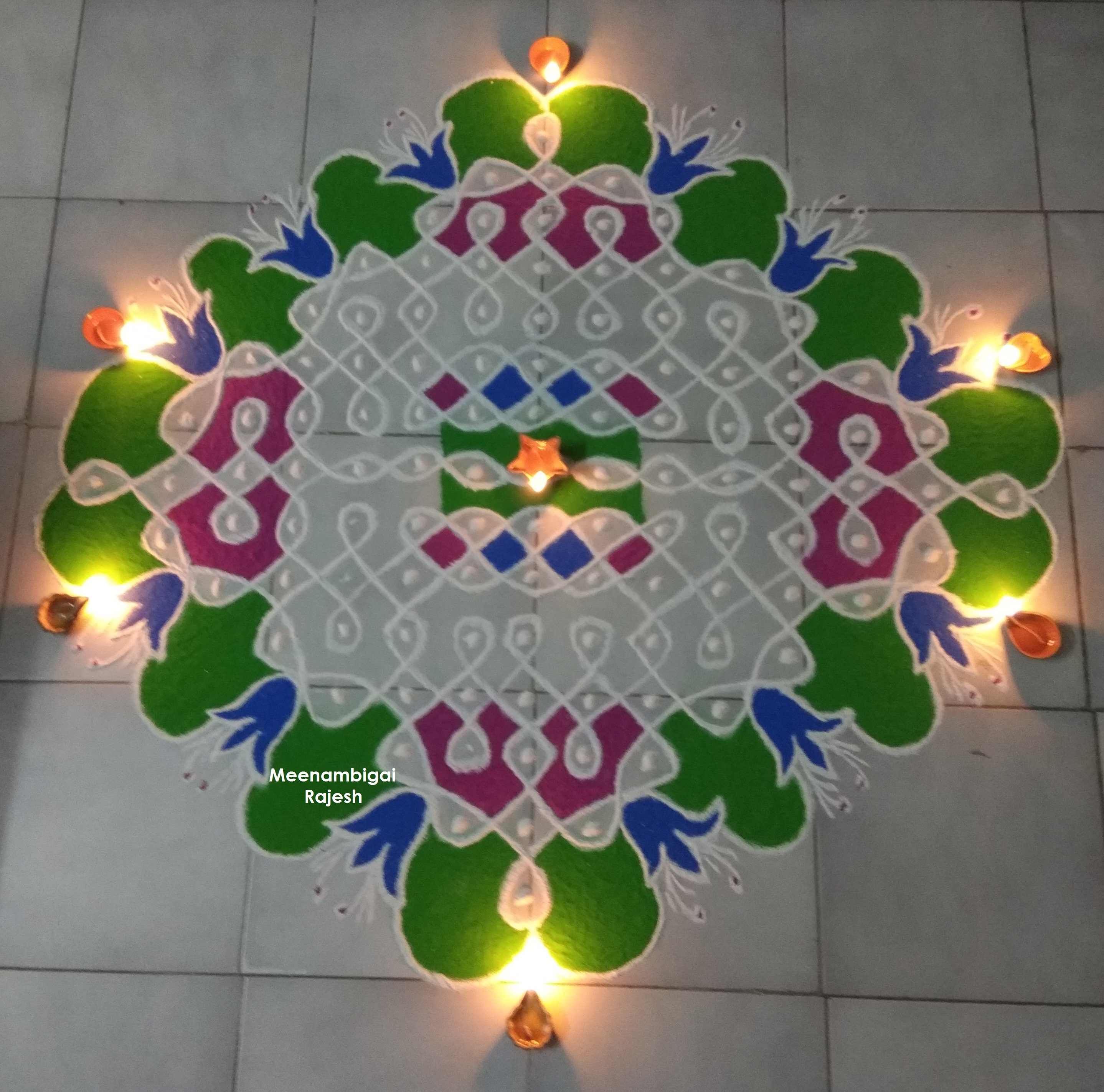 15 dots colour sikku kolam || Sikku KOlathil vannam 