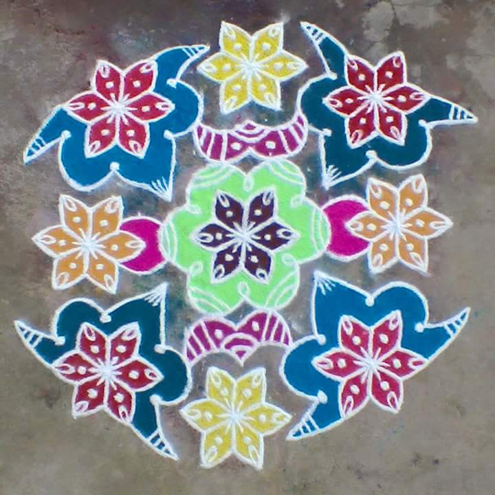 Star and flower kolam with 15 dots || Contest Kolam – Kolams of India