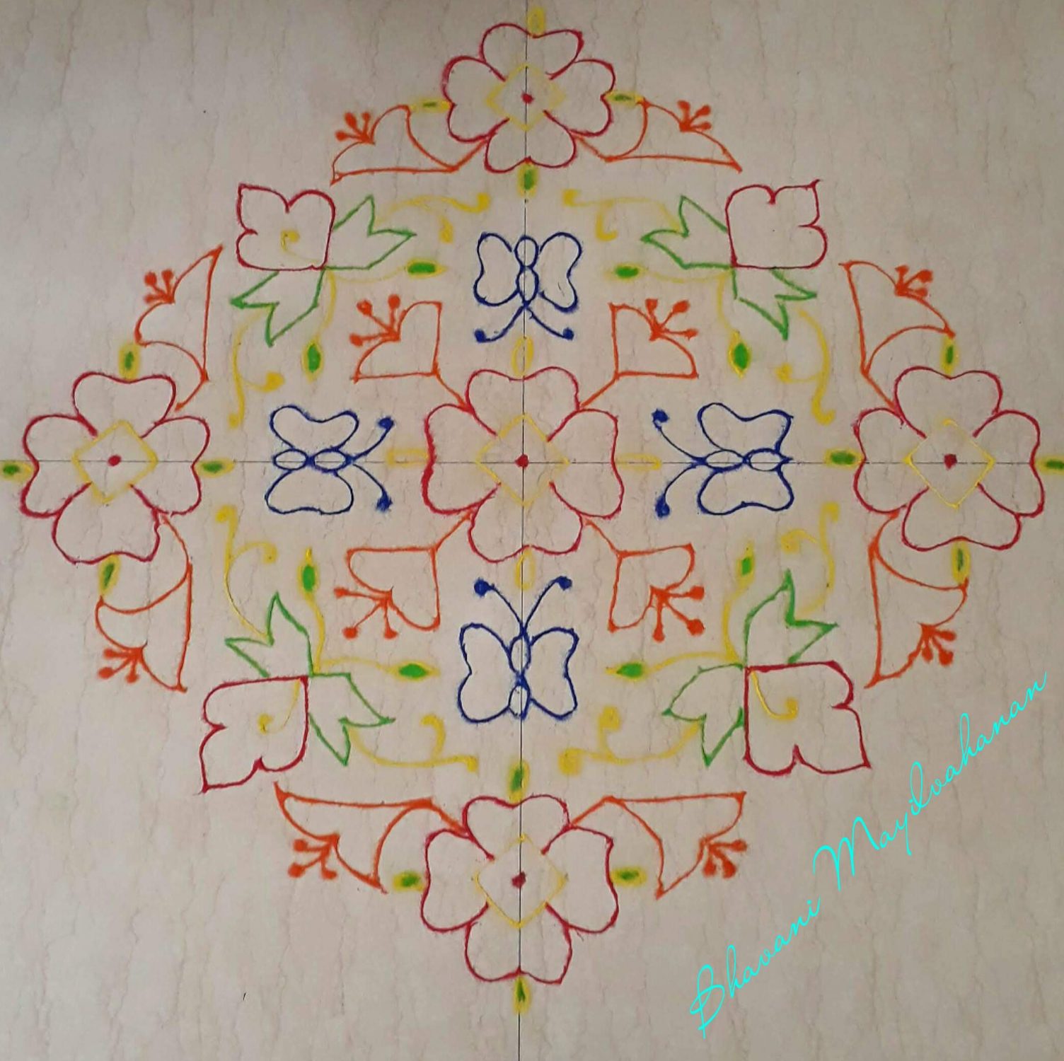 CONTEST KOLAM || Flower and Butterfly kolam with 25 dots