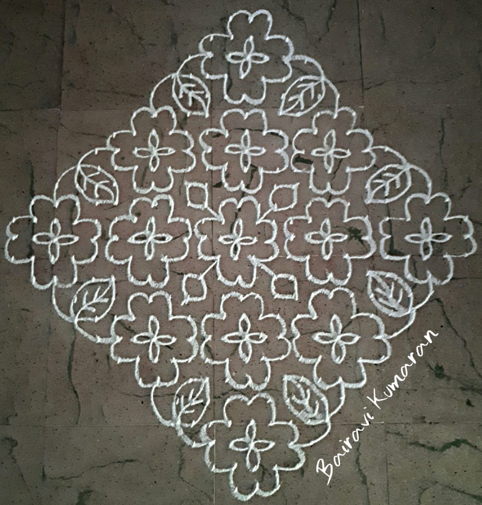 Pretty White Flowers 25 Dots Kolam For Contest Kolams Of India