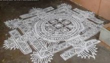 Big white rangolis, Kolam, muggulu