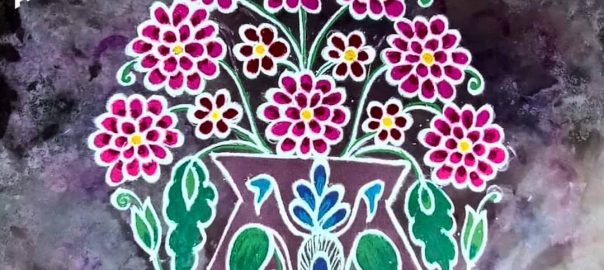 21 Dots Flower Pot Kolam with Blooms
