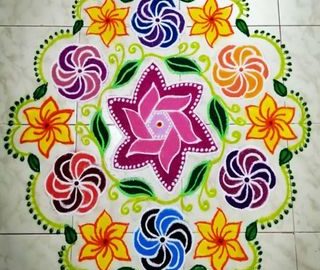 21  Dots Star and Flower Kolam || 21-11 Dots Line kolam for Contest