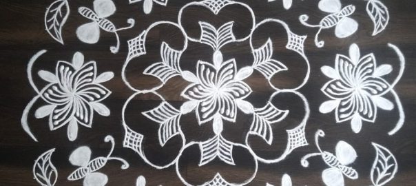 21 dots Artful line kolam || 21-11 Dots Flower and butterfly kolam