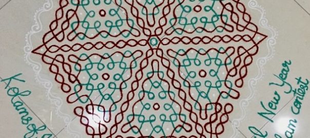 21 dots Hexagon sikku kolam || 21-11 Interlaced Dots Colour Chikku kolam