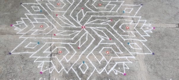21  Dots Line kolam with flowers || contest kolam