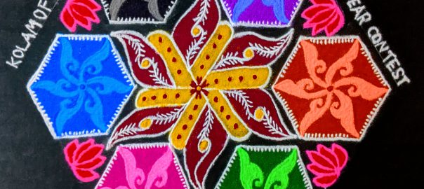 21 Dots Flower Colour kolam for Tamil New Year Contest || Ugadhi Muggulu
