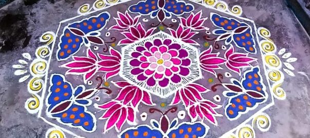 21 Dots Red Colour Flower Kolam for contest