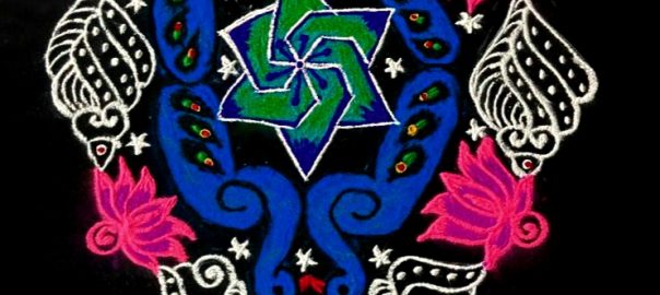 21 dots Peacock and conch kolam || 21 dots big colour kolam