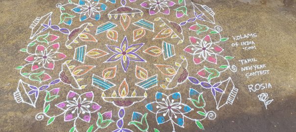 21-11 interlaced ||Tamil new year contest kolam || Vizhaku kolam with beautiful flowers