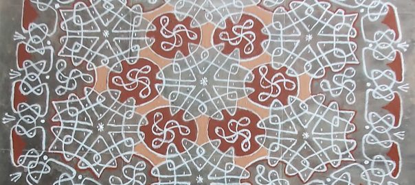 21 Dots Chikku kolam with Kaavi || 21-11 Dots Tippudu Muggulu