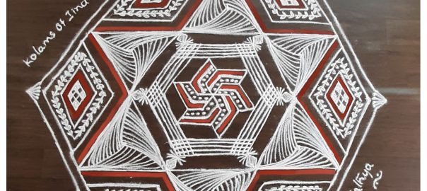 21 Dots Star kolam || 21-11 Dots Line kolam with Kaavi