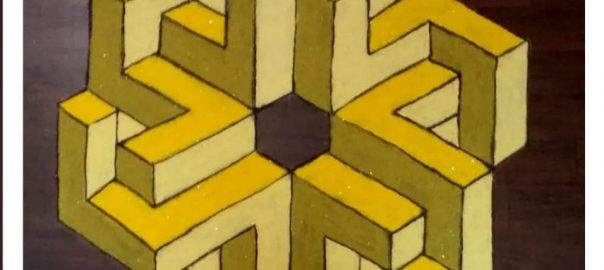 Free hand design || 3D kolam || colour kolam